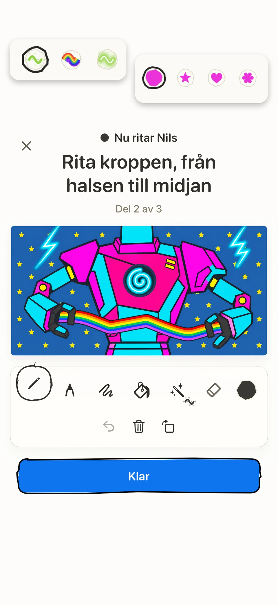 Ritverktyg med färgglada effekter och mönster. (iPhone)