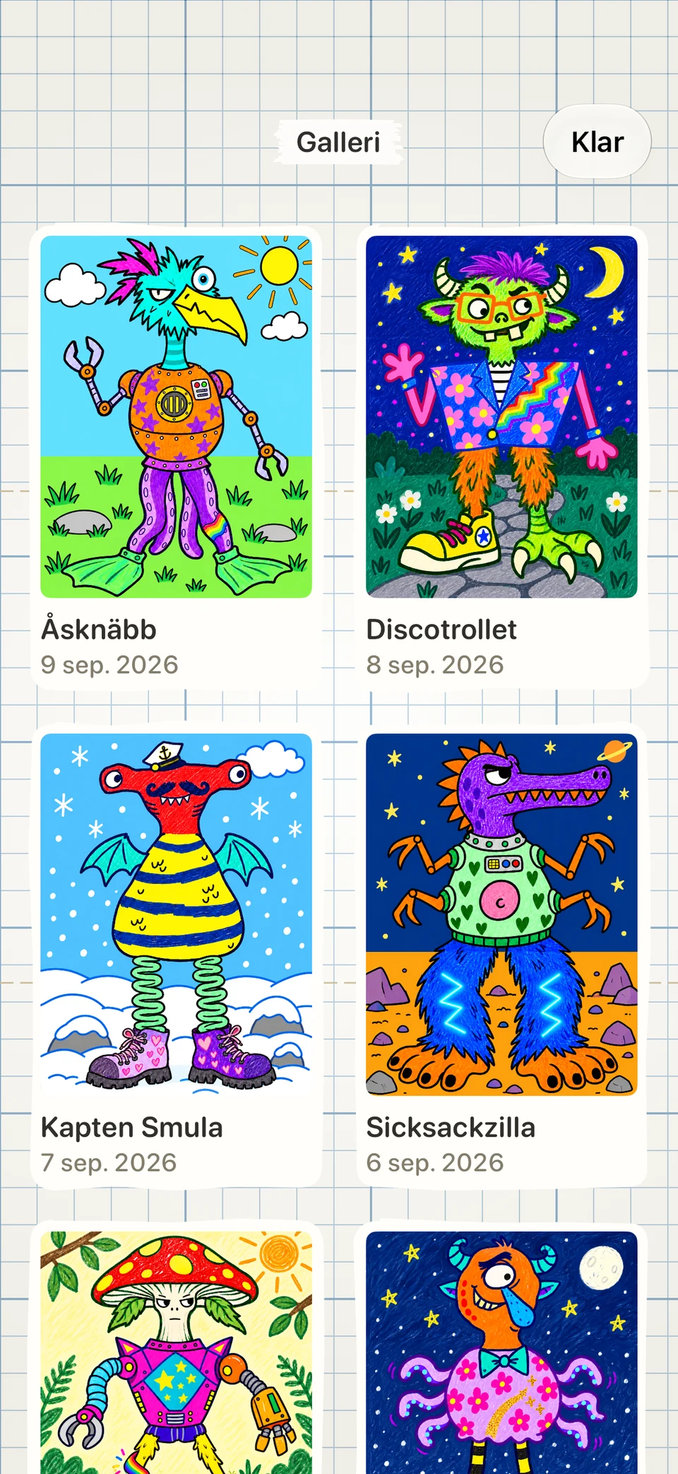 Ett galleri med färdiga monster att spara och dela. (iPhone)