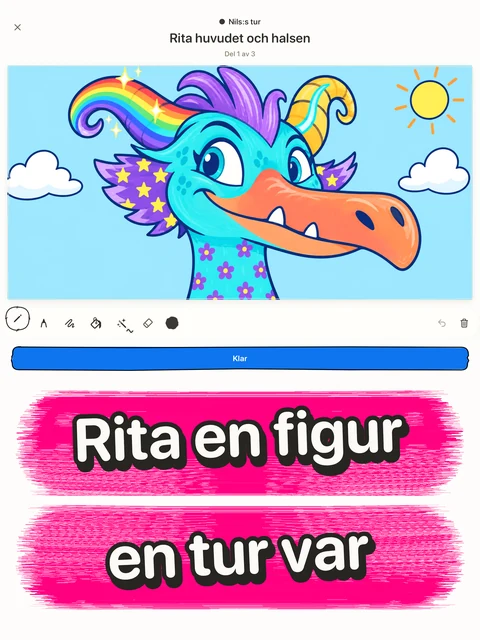 Huvudet och halsen på en figur ritas — del 1 av 3.