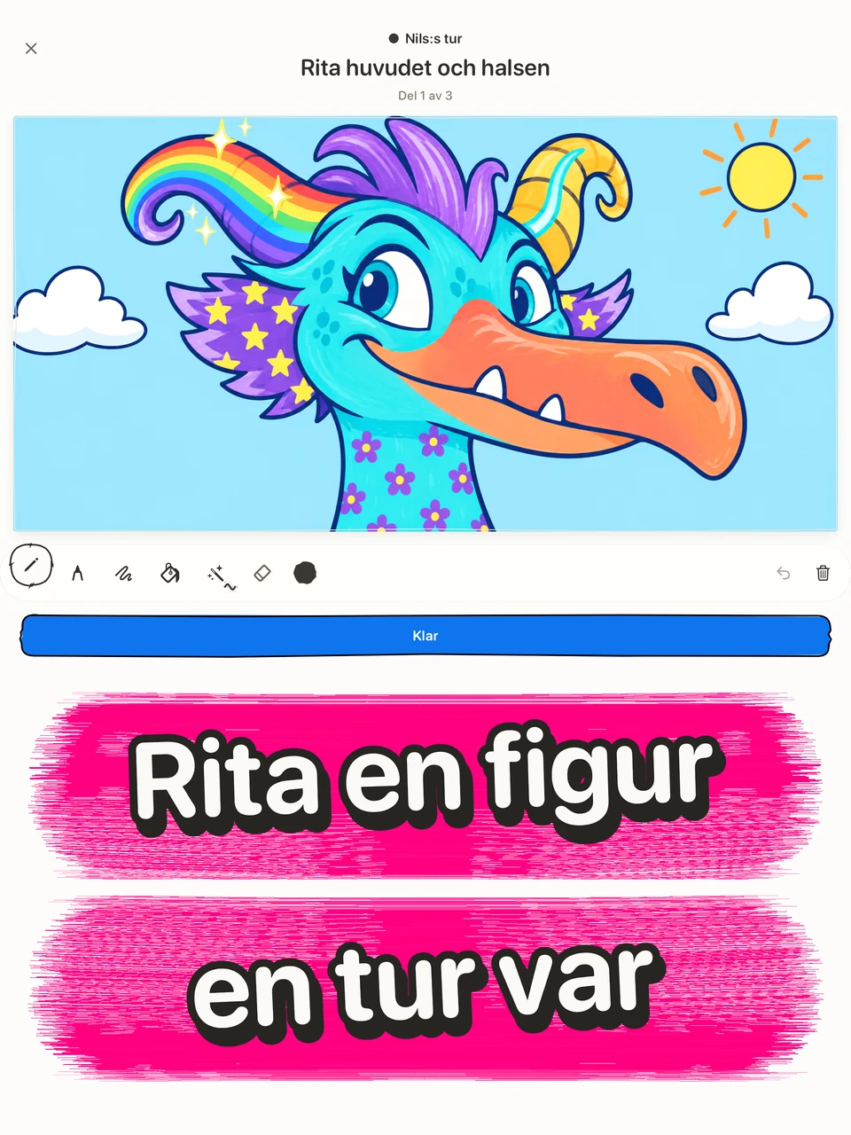 Huvudet och halsen på en figur ritas — del 1 av 3. (iPad)