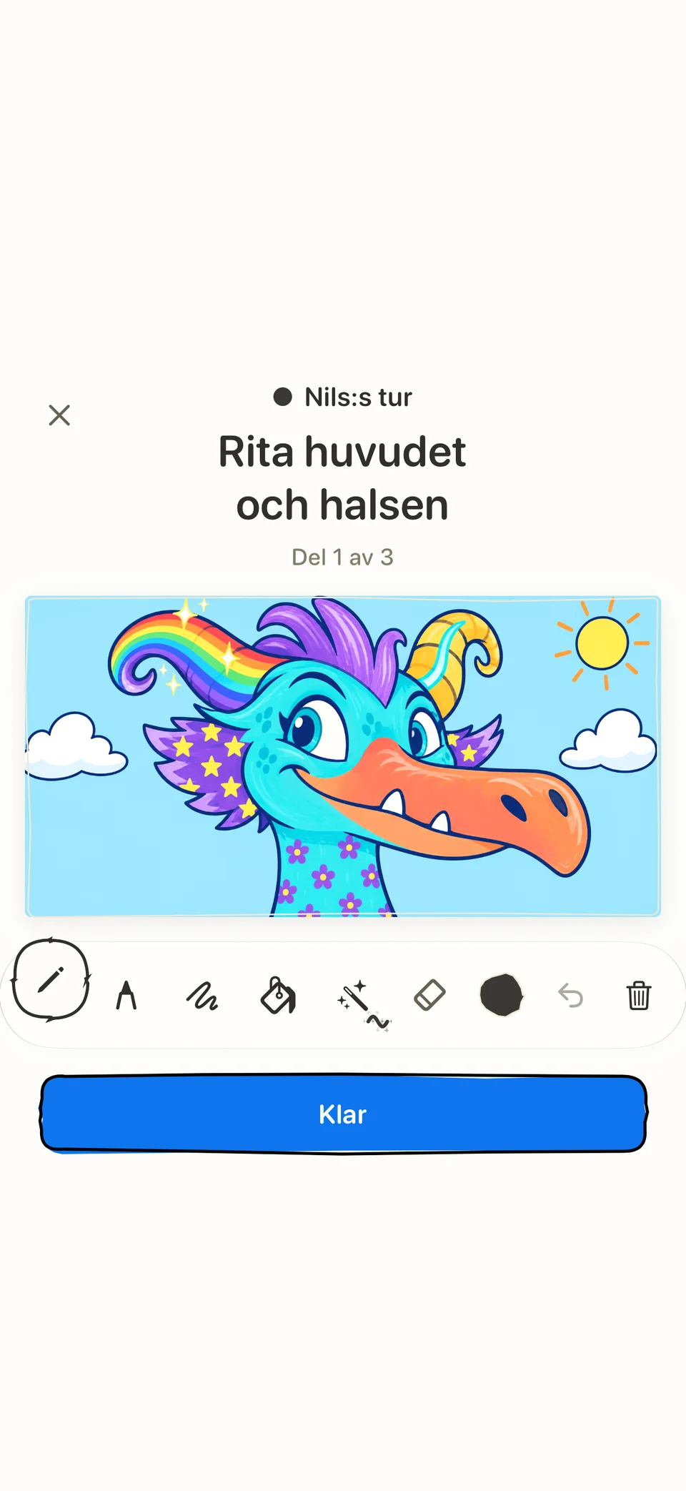 Huvudet och halsen på en figur ritas — del 1 av 3. (iPhone)