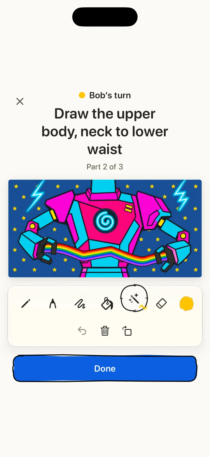 Drawing tools with colorful effects and patterns.