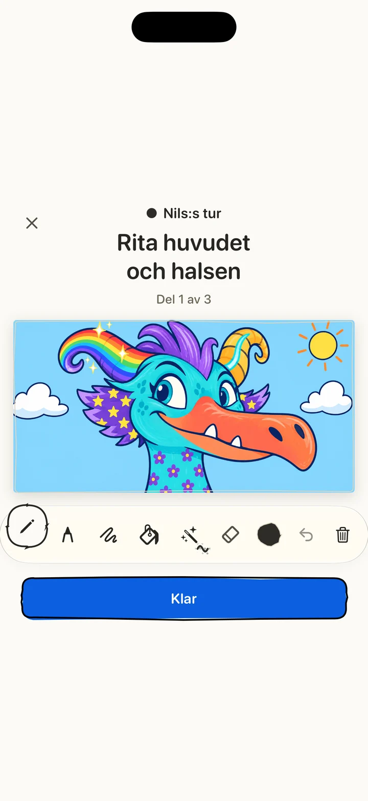 Huvudet och halsen på en figur ritas — del 1 av 3.